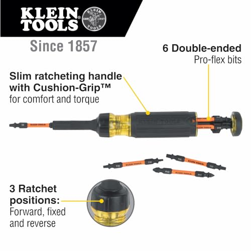 Klein Tools NCVT-4IR 12-1000V AC Voltage Tester + IR Thermometer and Klein Tools 13-in-1 Ratcheting Screwdriver with 6 Double-Ended Tips
