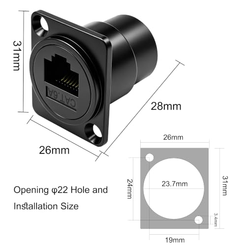 XMSJSIY D-Type RJ45 CAT6A Panel Mount Adapter Coupler Ethernet Socket | D-Type RJ45 8P8C Female to Female Extender Adapter LAN Network CAT6A Connector Pass-Through Coupler for CAT6A/CAT6/CAT5E/CAT5
