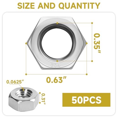Mywish 200Pcs #10-32 Rivet Nuts & 3/8-16 Hex Nuts, 50Pcs Hardware Nuts, Yellow-Zinc Carbon Steel Flat Head Knurled Body RIV Nuts, SAE Hex Drive Machine Screw