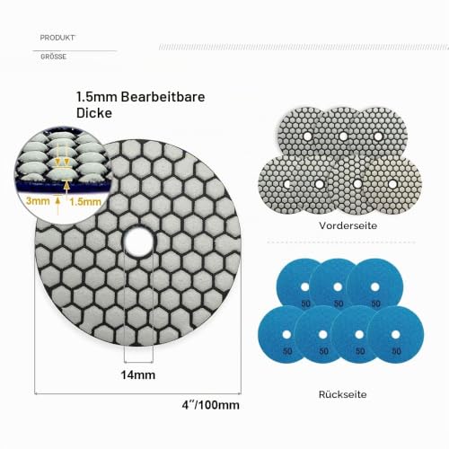 SHDIATOOL Dry Diamond Polishing Disc, Pack of 7, Grit 50 for Marble 100 mm | Diamond Grinding Pad Diamond Polishing Pad for Granite Stone Marble 4 Inch Grit 50