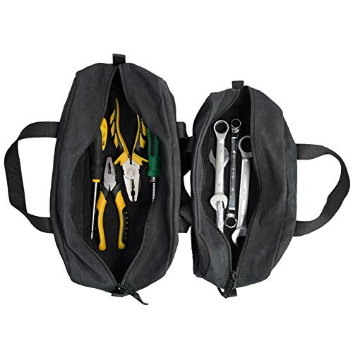 MELOTOUGH Utility Tool Tote Bag Canvas Tool Bag + Waxed Canvas Utility Tool Tote bag Combo Kit-Includes 1 Medium & 1 Small Tool Organizer Bags