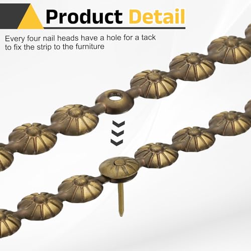 uxcell Upholstery Nailhead Trim, 20 Meters Flower Upholstery Tacks Strips, Decorative Nail Trims with Nails for Sofa Headboard, Chair DIY Furniture Accessory (11mm Bronze)