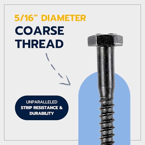 5/16 x 2-1/2 (50 Pack) Lag Screw Kit, 50 Screws and 50 Washers, Ceramic Black Ruspert Coating for Exterior Use, Meets ASTM A307 and ASME B18.2.1, Industrial/Commerical Grade by Makers Bolt 5/16 x 2-1/2