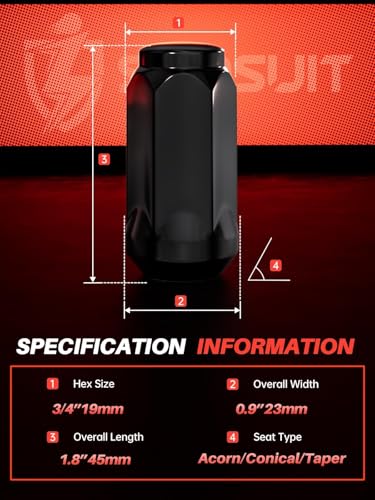 Sposuit 24 Pcs M14x1.5 Black Lug Nuts, 19mm Hex - Replacement for GMC 24 Pack HexDrive