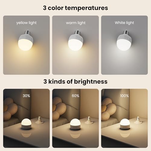 LGMCF E14 Rechargeable Light Bulb 8W 3 Colors Dimmable 2 Pack | Remote control, timing function, magnetic base, battery bulb, LED rechargeable bulb for non-wired lamps E14 (Pack of 2)