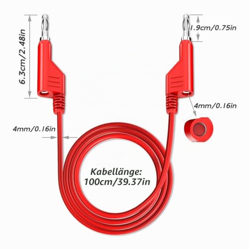 Gebildet 2 x Banana to Banana Plug Test Lead Set, 4 mm Stackable Banana Plug Wire Test Cable for Multimeter, Electrical Test Cable 1000V/15A (Red/Black) Getaway Solids