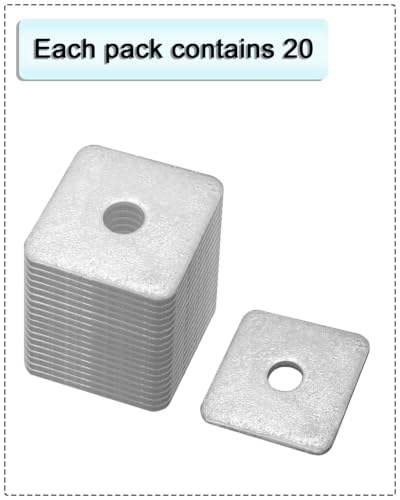 20-Pack 1/2" HDG Hot-Dipped Galvanized Square Plate Washers, 2x2 x 3/16" 1/2”