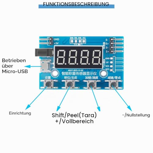 HX711 Digital Load Cell Module A/D Module Weight Pressure Sensor Display 24 Bit Weighing Device Electronic Scale Display Meter with Micro USB Cable Without stand