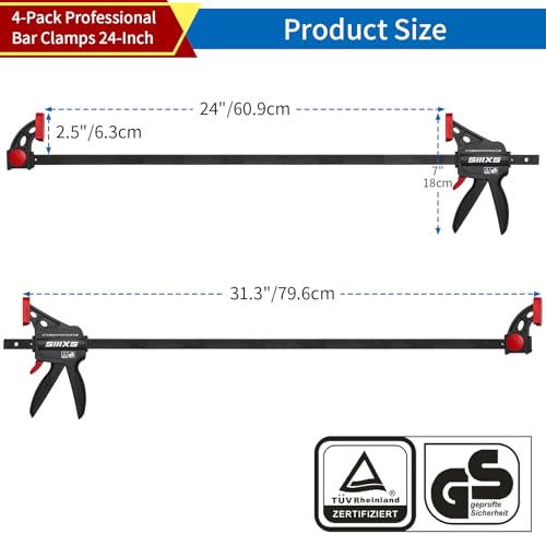 4-Pack 24" Bar Clamps for Woodworking Set with GS Certificate 24''