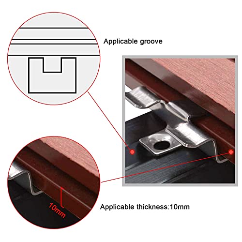 100x 40 * 10mm Stainless Steel Decking Hidden Spacer Fastener Board Clip w/100x Self-Tapping Screws Set (Pack of 2) Universal (Pack of 2)