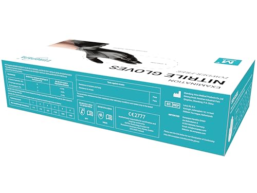 EUROPAPA® 100 x Nitrile Gloves Box Disposable Gloves, Examination Gloves, Nitrile Gloves, Powder-Free, Latex-Free, Non-Sterile, Latex-Free, Disposable Gloves (L, Black) L (Standard Box)