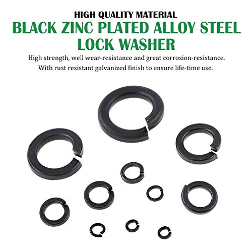 Keadic 945 Pcs Metric Black Zinc Plated Nylon Insert Lock Nuts Assortment Kit and Spring Lock Washer Assortment Kit M2 M2.5 M3 M4 M5 M6 M8 M10 M12