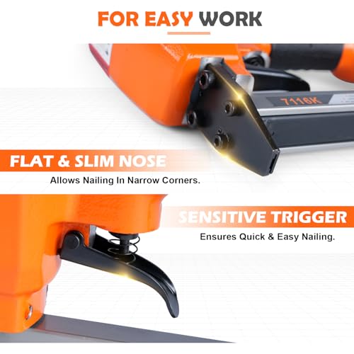 7116K Pneumatic Upholstery Stapler, Fine Wire Staple Gun, Stapler Kit with 10000pcs 3/8”(10mm) Leg Length，3/8”(9mm) Crown Staples for Woodworking