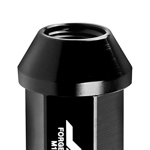 J2 Engineering 7075-T6 Aluminum M12 x 1.25 20Pcs 75mm Tall Spiky Cap Lug Nut w/Adapter Black