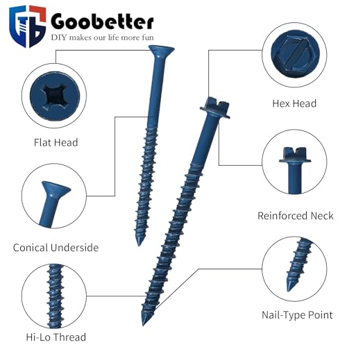 220Pcs 1/4" & 3/16" Hex Concrete Screw & Drill Bit Set, for Brick Masonry Slotted Hex Head 220Pcs 1-1/4" to 2-3/4"