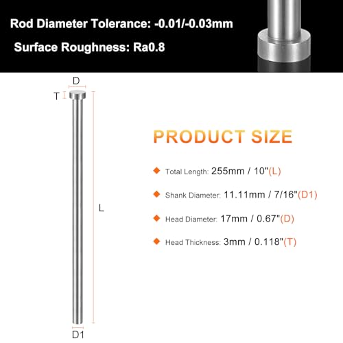HARFINGTON 4pcs Straight Ejector Pin 7/16" Dia 255mm (10") Long GCR15 Round Tip Punches Steel Ejector Pin Punch for Die Manufacturing Mechanical Maintenance 7/16" Dia x 10" Long