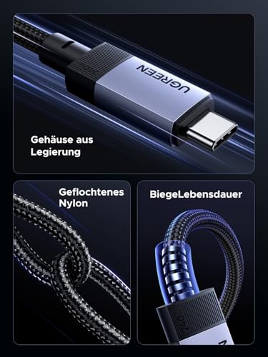 UGREEN 40 Gbps USB-C Cable with 240 W Fast Charging, 4K Video Transmission | Compatible with iPhone 17/16, MacBook, iPad, Galaxy S26, Steam Deck, monitors, docking stations and USB-C devices. (40 Gbps 1m) 1 m