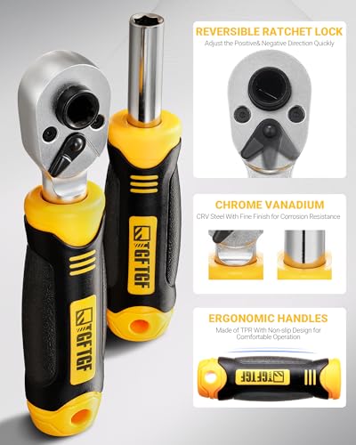 TGFTGF 78 PCS Precision Screwdriver Set, Socket Set SAE 5/32”-1/2”, Multi Bit Tool Kit & Ratcheting Wrench With Premium Case for Household Repair, DIY, Electronics, Eyeglasses, Bicycle, Car, Garage