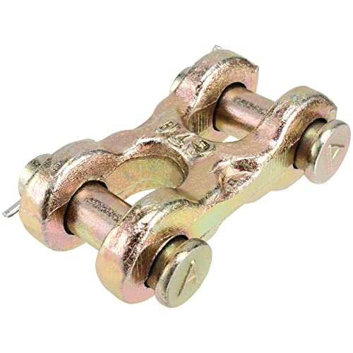 SEUNMUK 4 Packs 3/8 Inch Double Clevis, Zinc-Plated Safety Twin Clevis, G70 Forged Chain Repair Links, WLL 6600 lbs, Golden