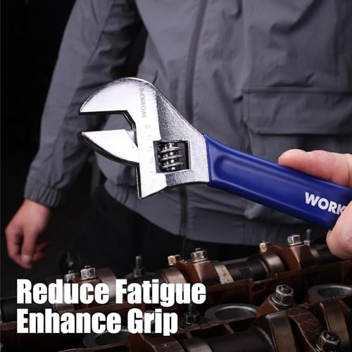 WORKPRO 4-Piece Wide Jaw Adjustable Wrench Set, 6"-12", Chrome Plated Blue