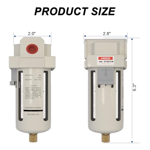 AIRZOE 1/2" NPT Air Dryer and Air Filter Regulator Lubricator Combination-5 Micron Brass Element,0-150 PSI Brass Gauge,AF4000-04,AC4010-04