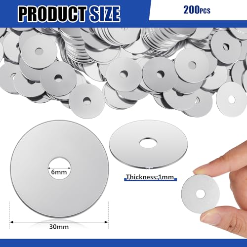 Yaocom 200 Pcs 1/4" x 1-1/4" Fender Washers Silver Zinc Plated 0.04'' Thick 1/4" X 1-1/4"