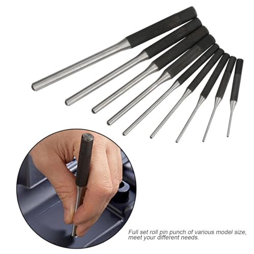 9PCS Roll Pin Punch Set Removing Repair Tools Alloy Steel Mechanics Punch Kit with Tool Pouch, Great for Machinery, Vehicles, Woodwork and Crafts