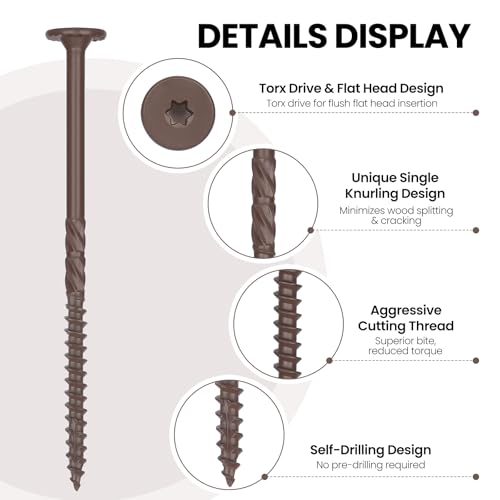 #14 * 5 Heavy-Duty Wood Screws（110Pcs/5LB, Star Drive Structural Wood Screw, Rust Resistant Timber Screws for Timber/Log/Landscaping Wood,Brown #14 x 5" 5 LB 110