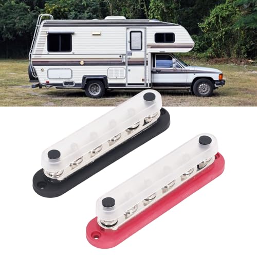 Busbar 300A 12-48V 5 Terminal Bolts Earthing Busbar with Protective Cover for Automobile Cars Boats Block Brass Busbar Terminal Block for