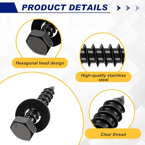 Zonon 50 Pcs 3/8'' X 1-1/2'' Hex Head Lag Bolts Screws with Washers, Black 3/8'' X 1-1/2''