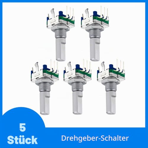 BuyWeek EC11 Rotary Encoder Switch, 5 Pieces/Lot, 360 Degree Rotary Encoder, Coding Switch, 5 Pin Digital Potentiometer with Push Button, Rotary Encoder Module, Handle Length 20 mm