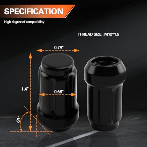 ATV M12x1.5 Black Lug Nuts & Wheel Lock Lug Nut kit Compatible with 2007-2015 Jeep &1995-2021 Kia &1984-2021 Ford & 1983-2021 Mitsubishi