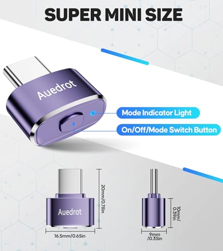 AUEDROT Mouse Jiggler USB-C Non-Detectable Mover with Switch Button, Metal Mouse Mover Automatic Mouse Jiggler with 2 Jiggler Modes, Driver-Free, Plug & Play, Keeps Computer/Laptop Wake, Purple 1
