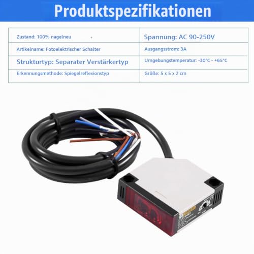 Keenso Reflection Photoelectric Switch, E3JK-R4M1 Reflection Photoelectric Switch, AC 90-250V 3A Photoelectric Switch
