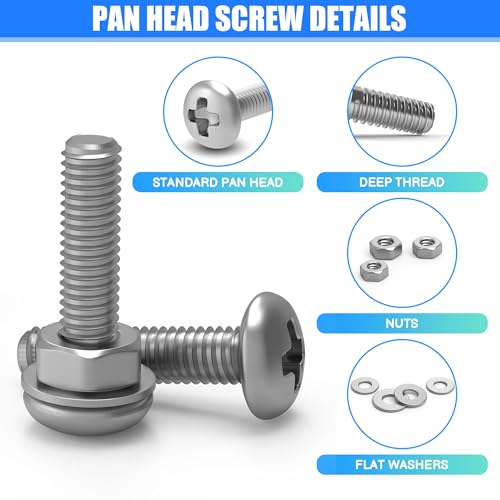 CraftGenes 710PCS Machine Screws Nuts and Washers Assortment Kit, Stainless Steel #4-40#6-32#8-32#10-24 Pan Head Bolts Set, Fasteners Hardware Kit with Case