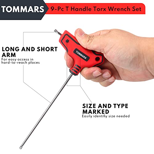 TOMMARS 9PC T-Handle Torx Wrench Set, Tamper Proof, T10-T50 T10 - T50