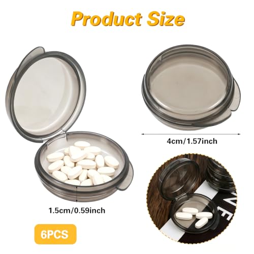 Prasacco Pack of 6 Mini Pill Box in Black, Pill Box Small for On the Go Small Pill Organiser Box, Portable Travel Storage Box for Pills, Vitamin, Liver Oil, Sweets (4 x 4 x 1.5 cm)
