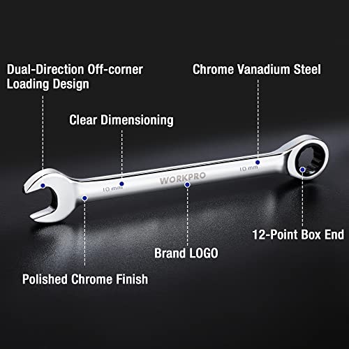 WORKPRO 7-Piece Ratcheting Combination Wrench Set, Metric 8-17mm