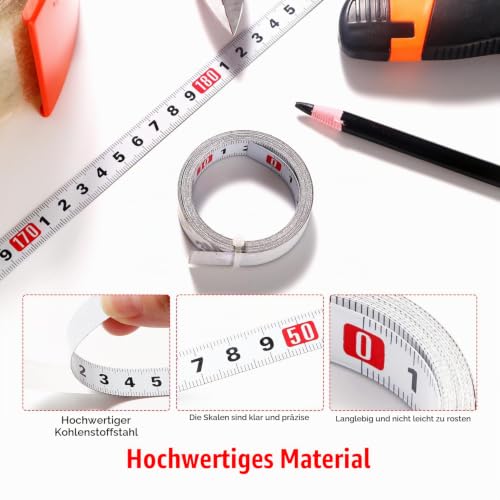 YIXISI 2 x 2 m self-adhesive tape measure, metric for gluing, left to right, for T-rail milling cutter, table saw, woodworking tool, white 2m - From left to right - 2 pieces