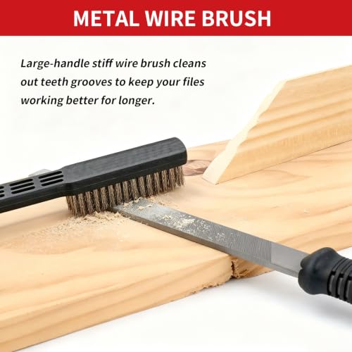 19 PCS Metal File Set, T12 Metal Files for Steel,Flat/Round/Triangle/Half-Round Hand Set with Needle File & Steel Brush for Metals, Metalworking & Woodworking Red black 19