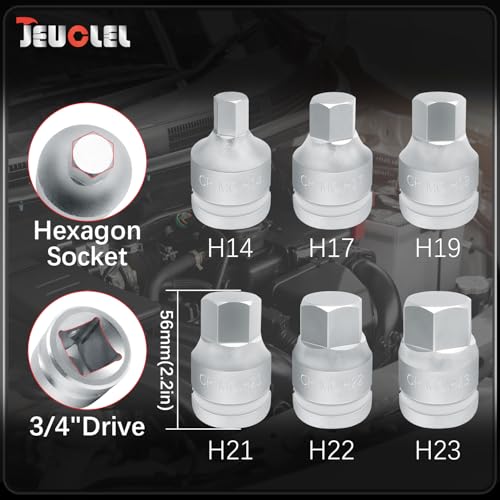 6PCS Hex Impact Bit Socket Set, 3/4" Drive Allen Socket Kit, Cr-Mo 6PCS | Multi-Size Set