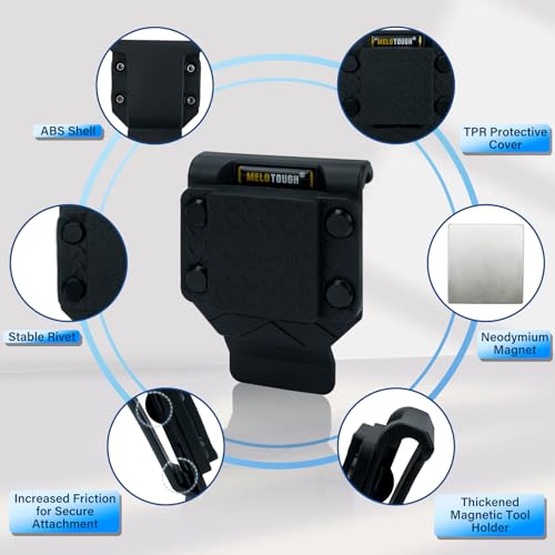 MELOTOUGH Right Handed Impact Holster 3-in-1 Drill Holster Combo with Magnetic Wristband, Magnetic Tool Holder - Fits Up to 2.7" Belt (Black)