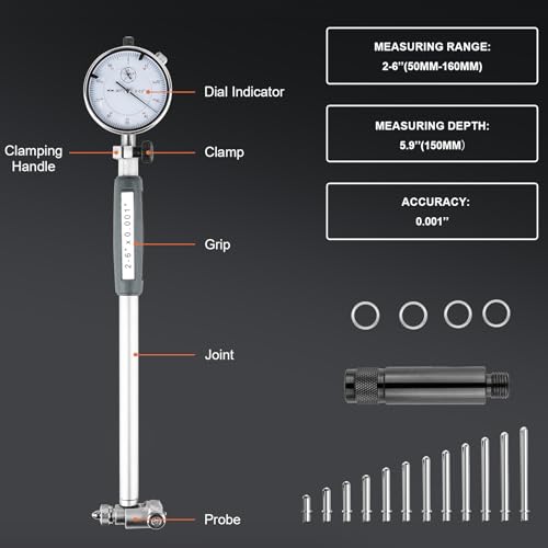 Dial Bore Gauge Set with 2"-6" Range, 0.001" Accuracy