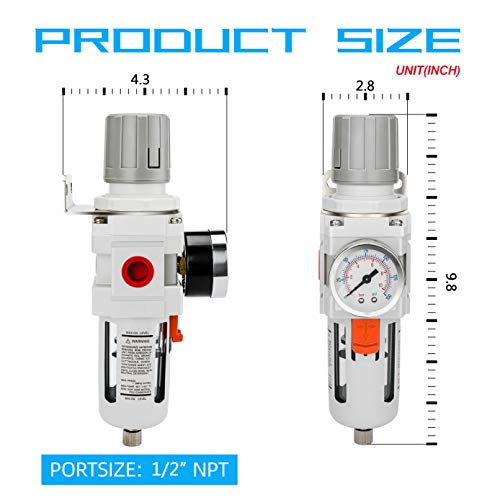NANPU 1/2" NPT Air Compressor Filter & Pressure Regulator Combo w/Gauge Semi-Auto Drain