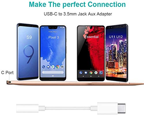2 Pack USB C to 3.5mm Headphone Jack Adapter Type C Port Audio Aux Cable Dongle Compatible with iPhone 15/15 Plus/15 Pro/15 Pro Max/iPad/Pixel, Samsung Galaxy S23 S22 S21 S20 Ultra Z Flip/Note White