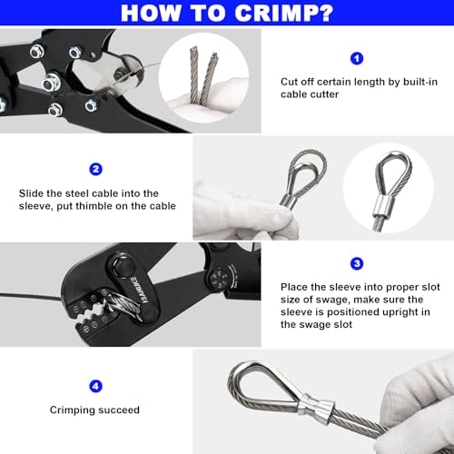 Sanuke Wire Rope Crimping Tool, 3/64" to 1/8" Wire Rope Crimper and Cutter Crimping Kit - 1608S Professional