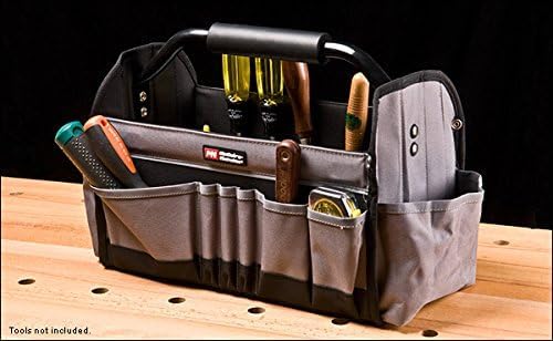 McGuire-Nicholas 15" Collapsible Tool Tote, Grey and Black Tool Tote Bag, 22015 14 exterior pockets in various sizes Collapsible Tote