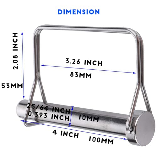 10 PCS Heavy Duty Large Long Lock Pin Carbon Steel Hitch Pin for Trailer,Boat,Vehicle 25/64 X 4"(10X100MM) 25/64" X 4"
