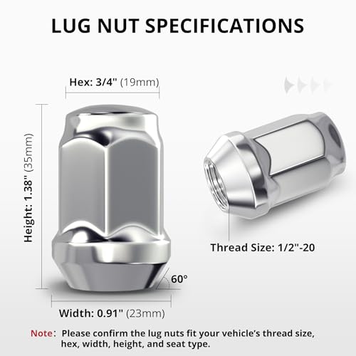 EVIL ENERGY 1/2-20 Wheel Chrome Lug Nuts Set 20pcs for Ford F150 Explorer Edge Mustang, 3/4" 19mm Hex Closed End Bulge Acorn, Cold-Forged Carbon Steel for OEM Wheels Silver