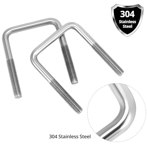 QWORK 304 Stainless Steel U-Bolts 1/2" D x 3 1/16" W x 4 5/16" L - 4 Pack Boat Trailer Ubolts for 3" Square Beams & Shafts with Lock Nuts & Washers, for Automotive, Marine & Industrial Use
